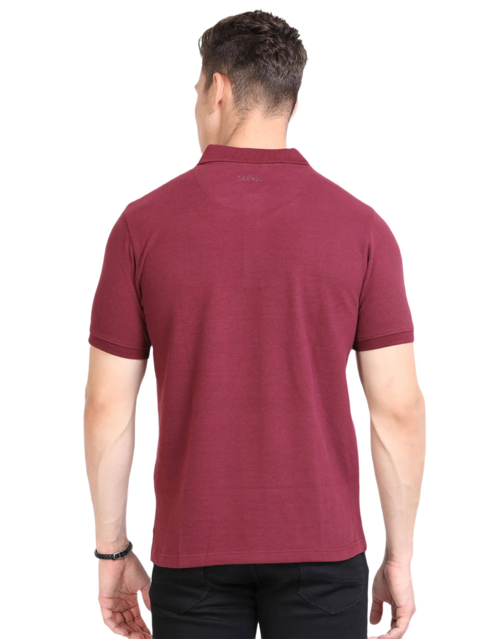 Caslay Sustainable Polo Neck T-Shirt -Maroon - Image 2