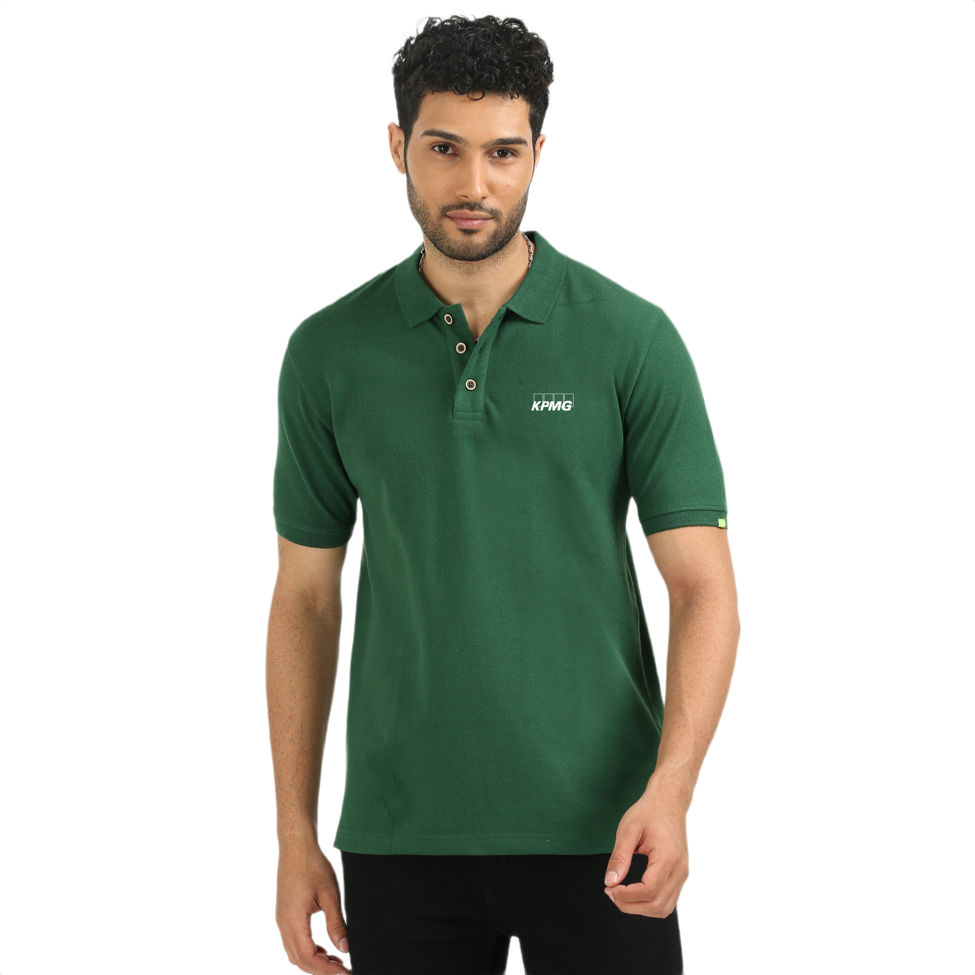 Caslay Sustainable Polo Neck T-Shirt -Forest Green