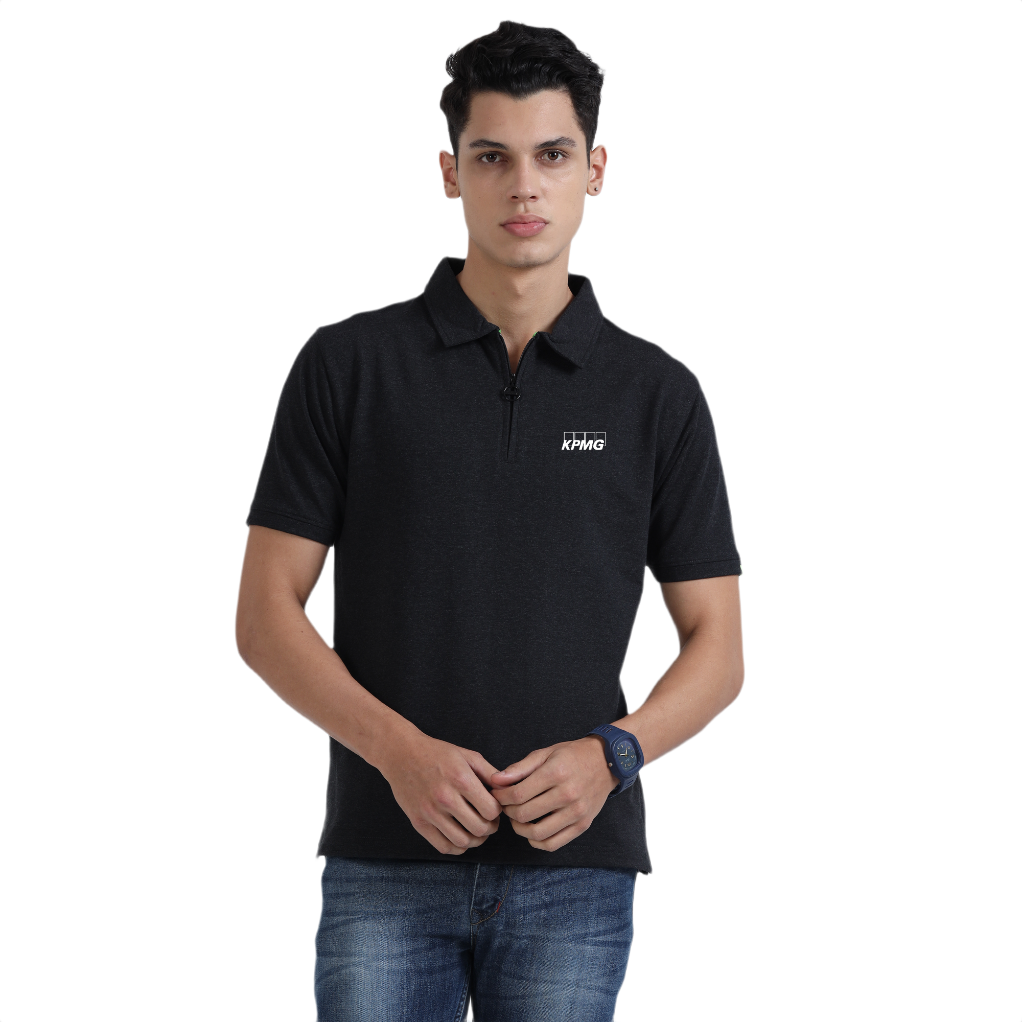 Caslay Sustainable Sweat Polo T Shirt-Charcoal Melange