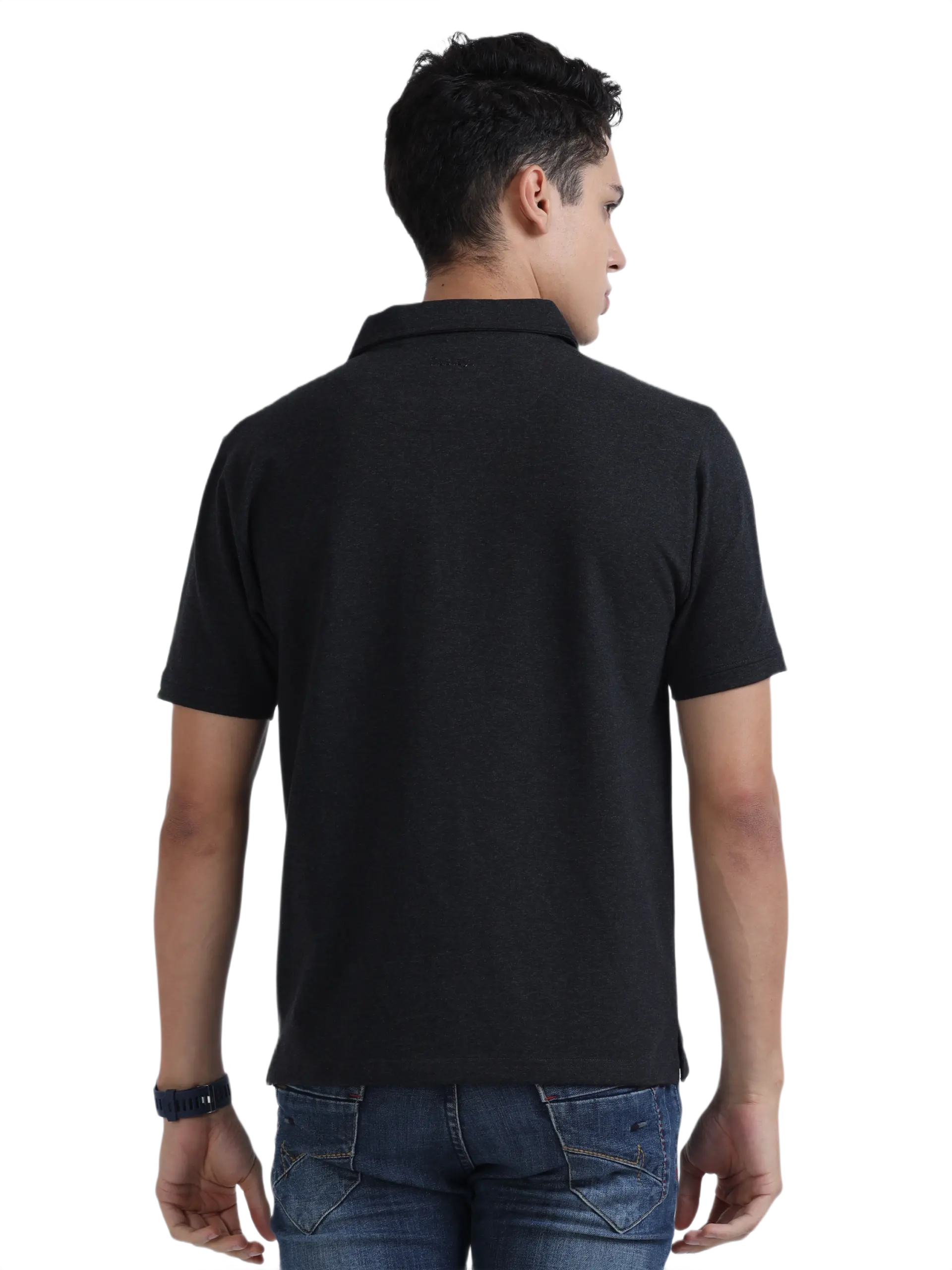 Caslay Sustainable Sweat Polo T Shirt-Charcoal Melange - Image 2