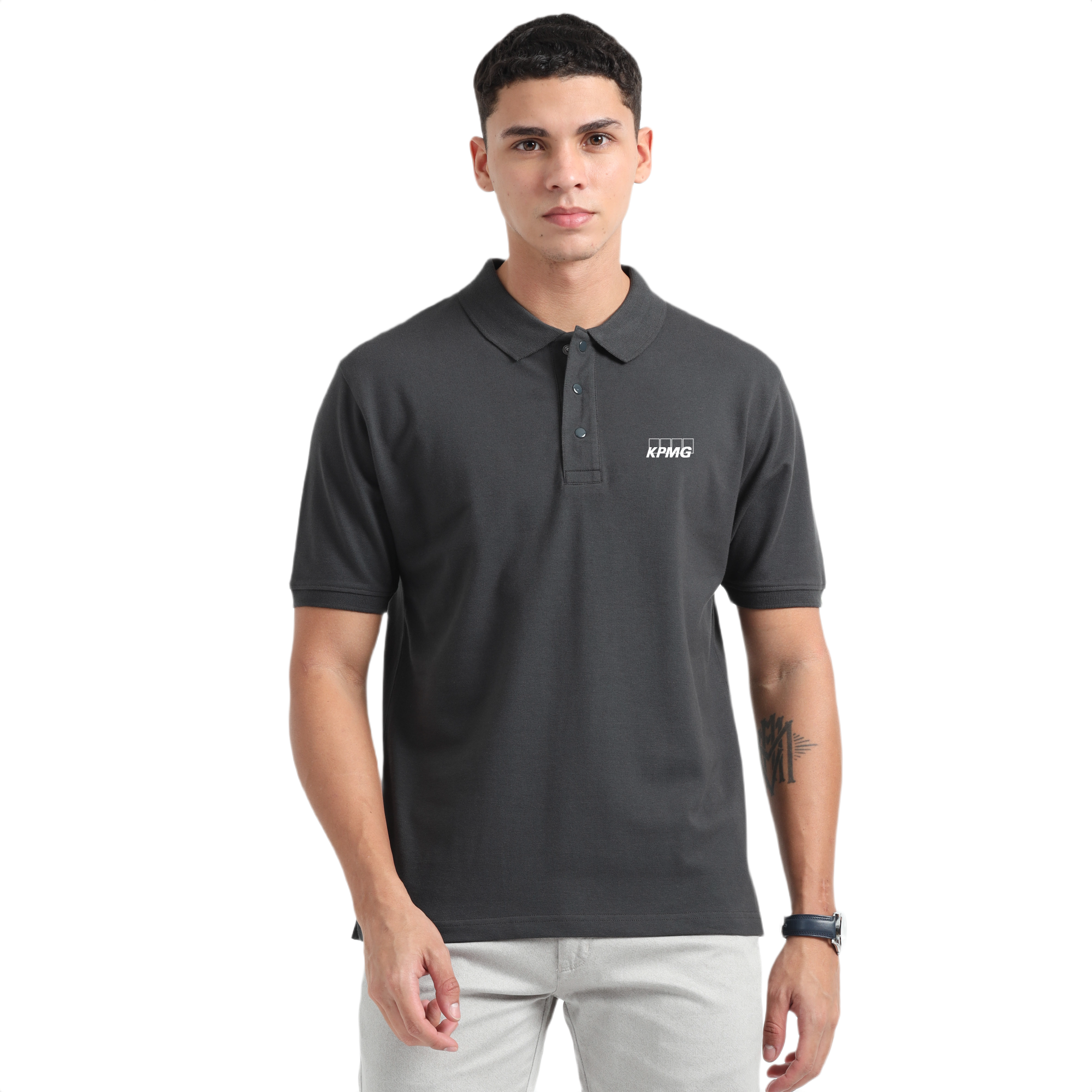 Caslay Sustainable Organic Polo Neck T-Shirt -Carbon Grey