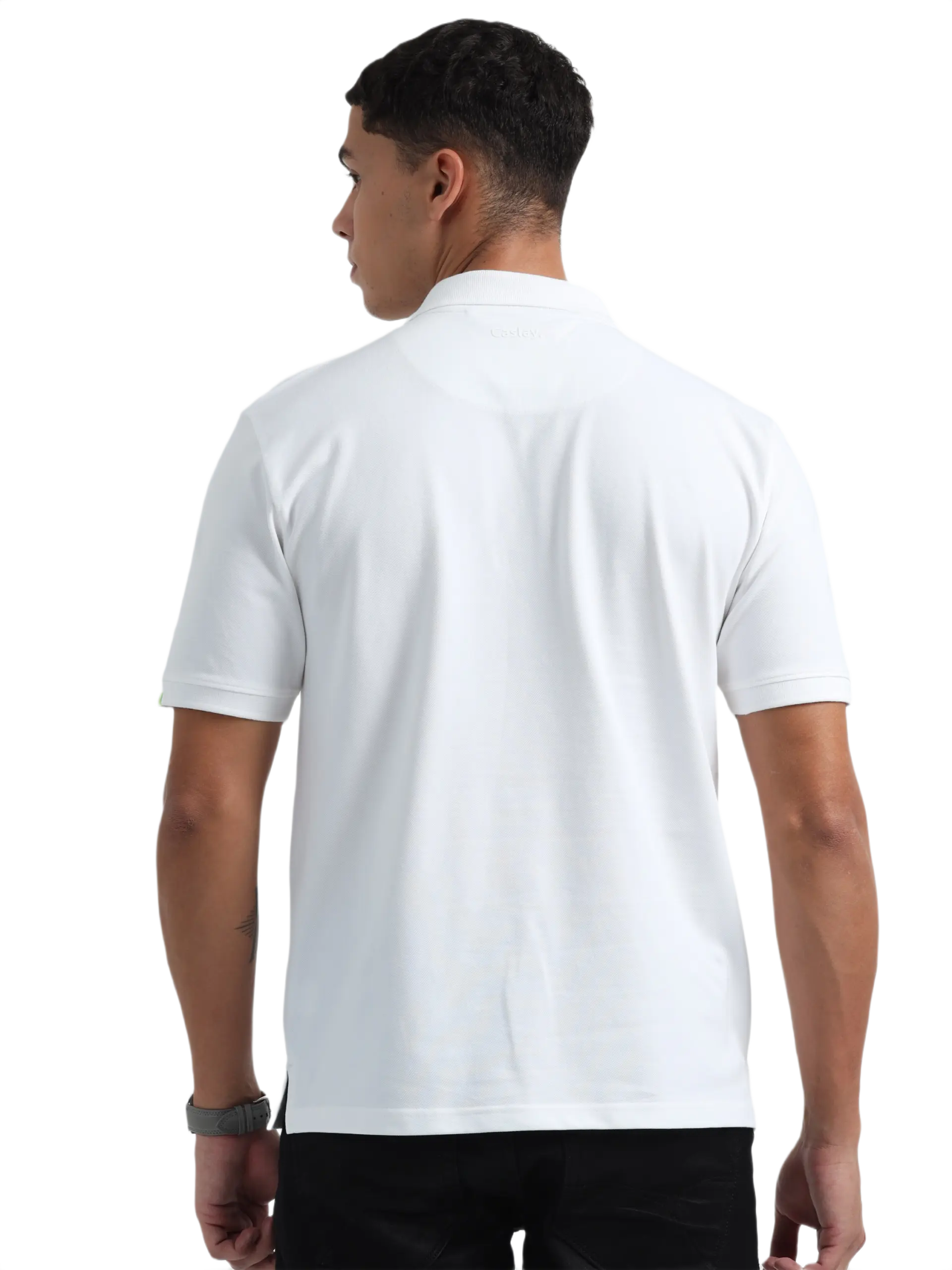 Caslay Sustainable Organic Polo Neck T-Shirt -White - Image 2