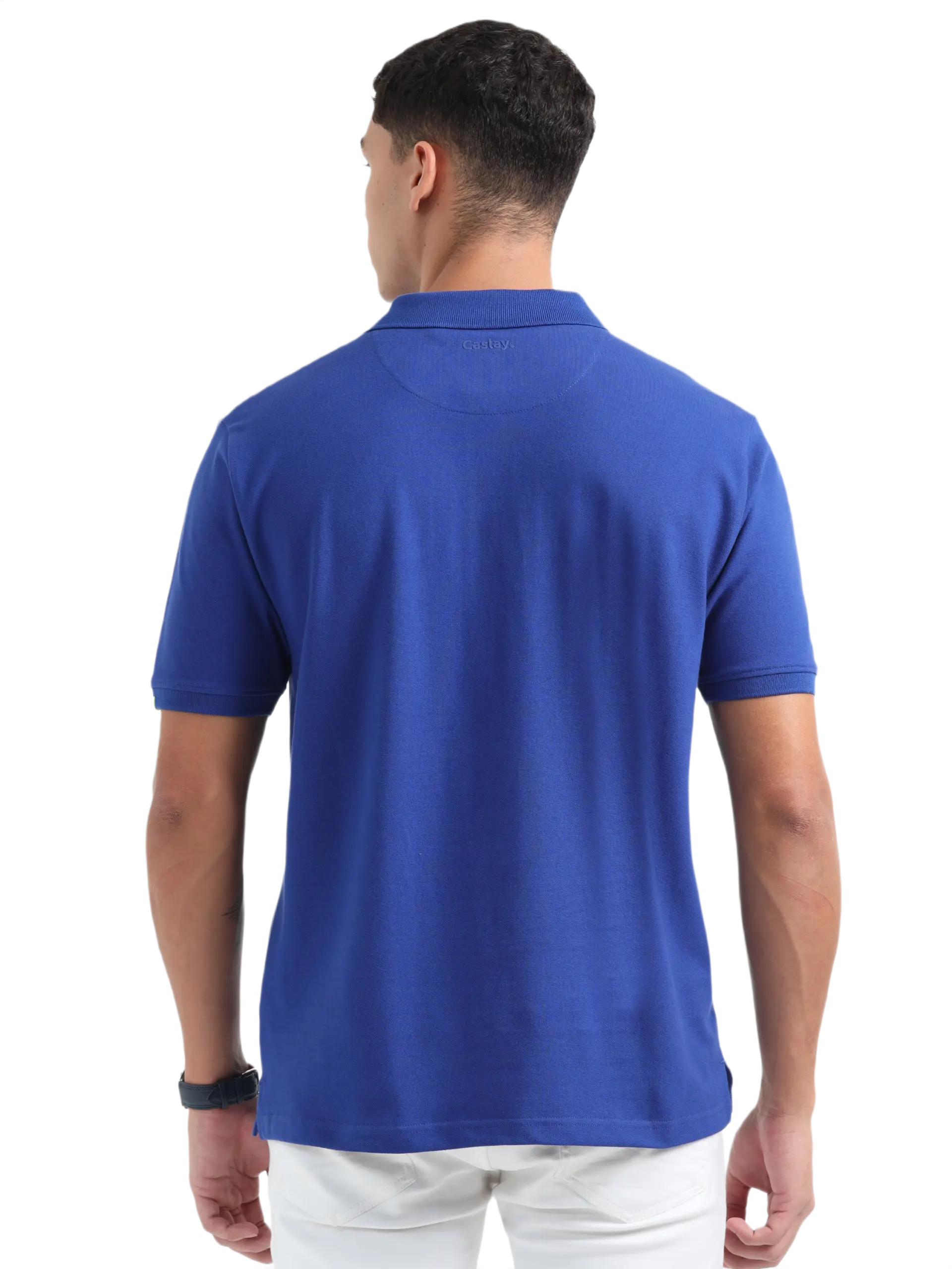 Caslay Sustainable Organic Polo Neck T-Shirt -Royal Blue - Image 2