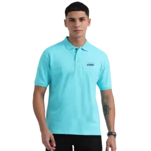 Caslay Sustainable Organic Polo Neck T-Shirt -Curracao Blue