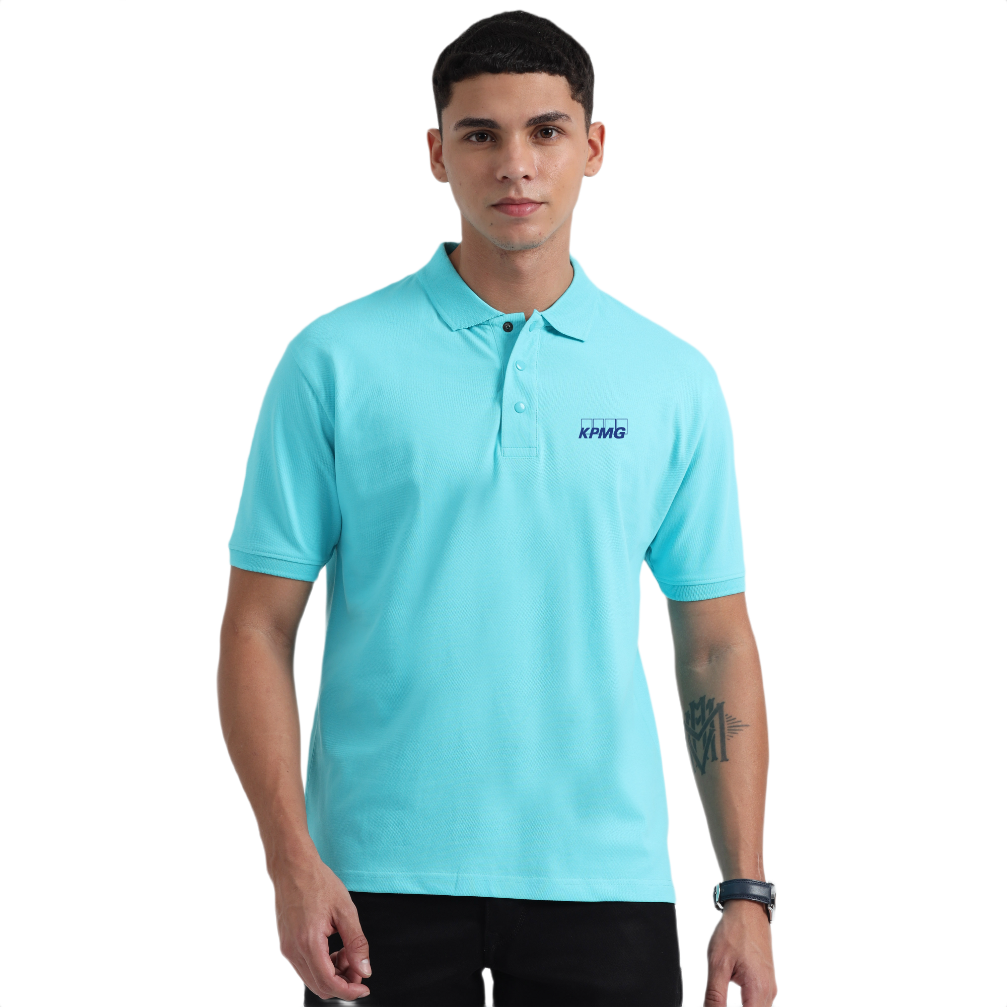 Caslay Sustainable Organic Polo Neck T-Shirt -Curracao Blue