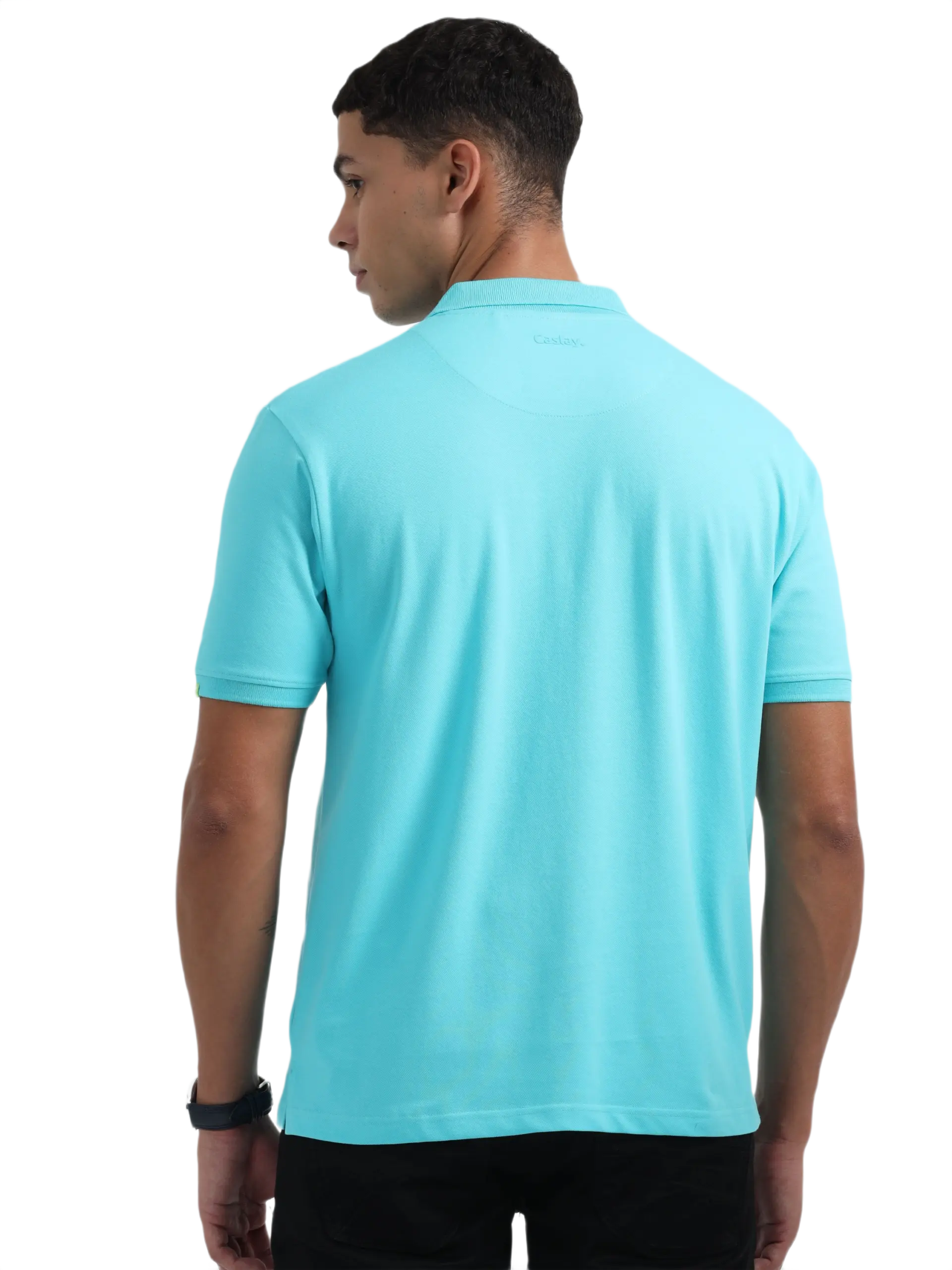 Caslay Sustainable Organic Polo Neck T-Shirt -Curracao Blue - Image 2
