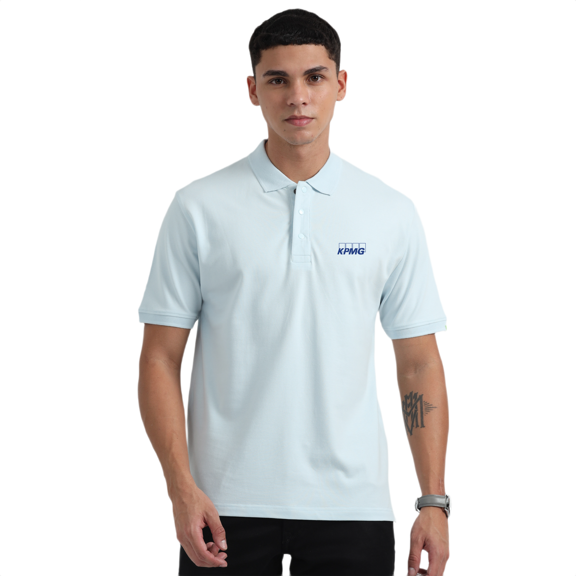 Caslay Sustainable Organic Polo Neck T-Shirt -Ice Water