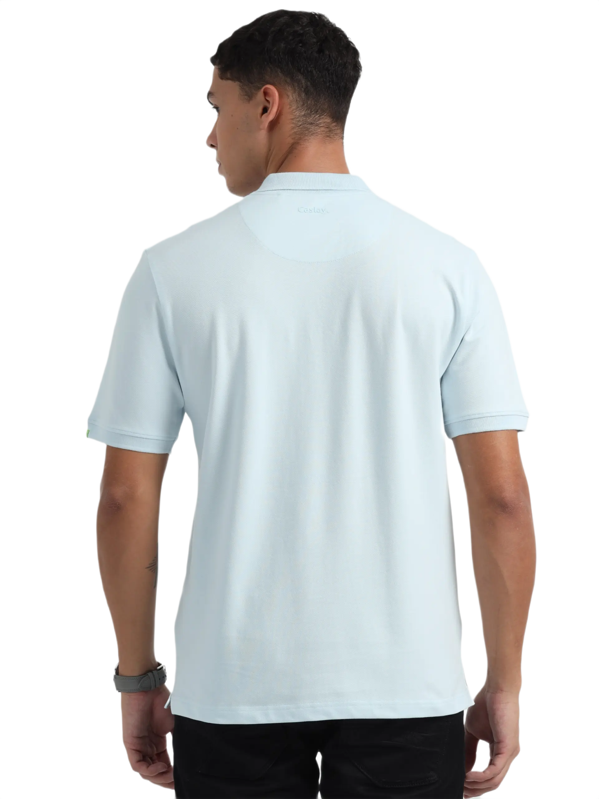 Caslay Sustainable Organic Polo Neck T-Shirt -Ice Water - Image 2