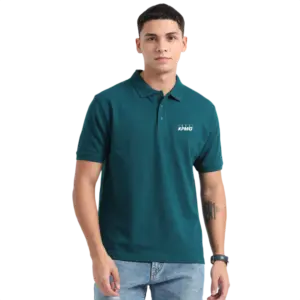 Caslay Sustainable Organic Polo Neck T-Shirt -Petrol Blue