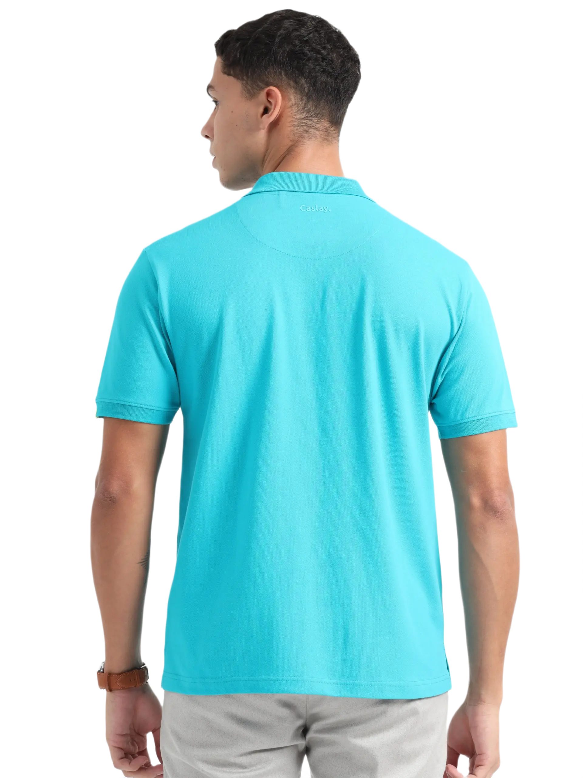 Caslay Sustainable Organic Polo Neck T-Shirt -Teal - Image 2