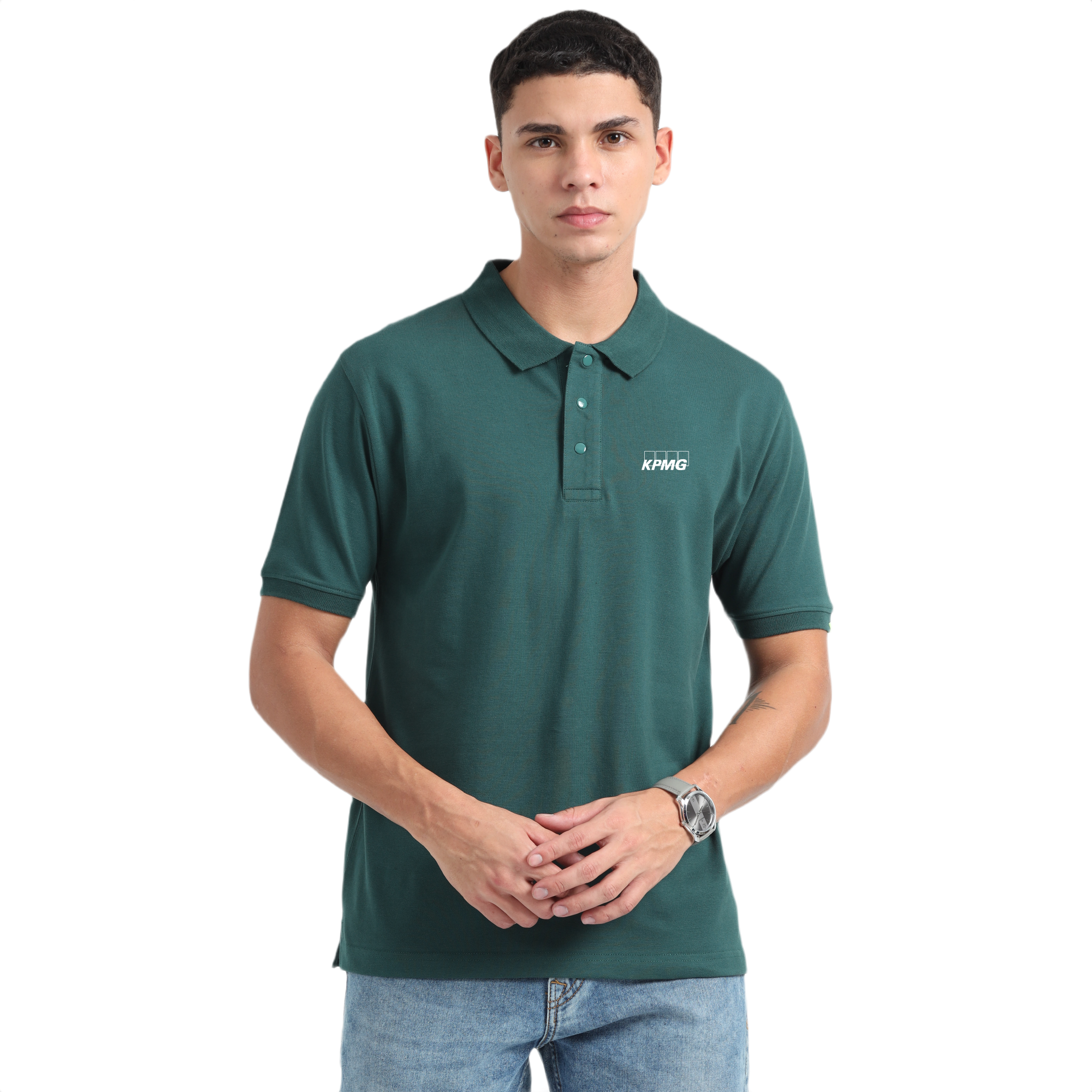 Caslay Sustainable Organic Polo Neck T-Shirt -Forest Green