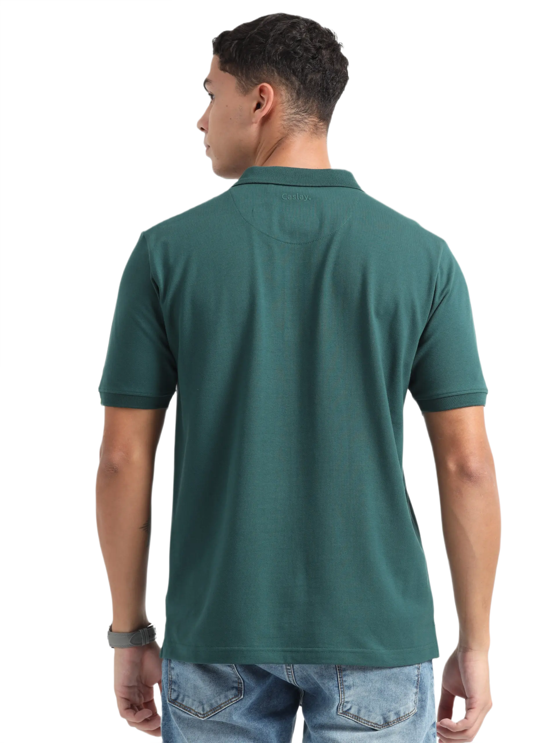 Caslay Sustainable Organic Polo Neck T-Shirt -Forest Green - Image 2