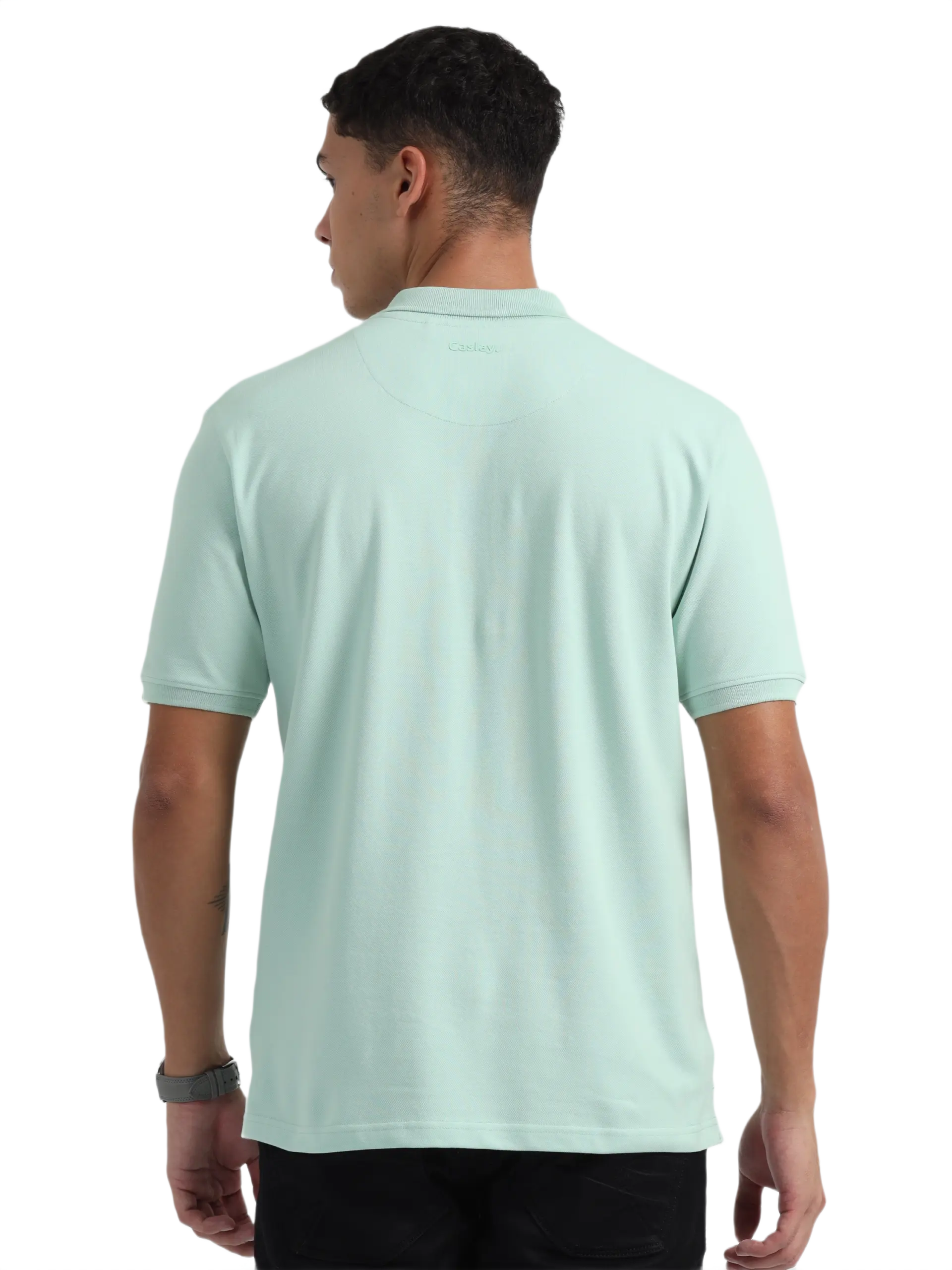 Caslay Sustainable Organic Polo Neck T-Shirt -Jade Green - Image 2