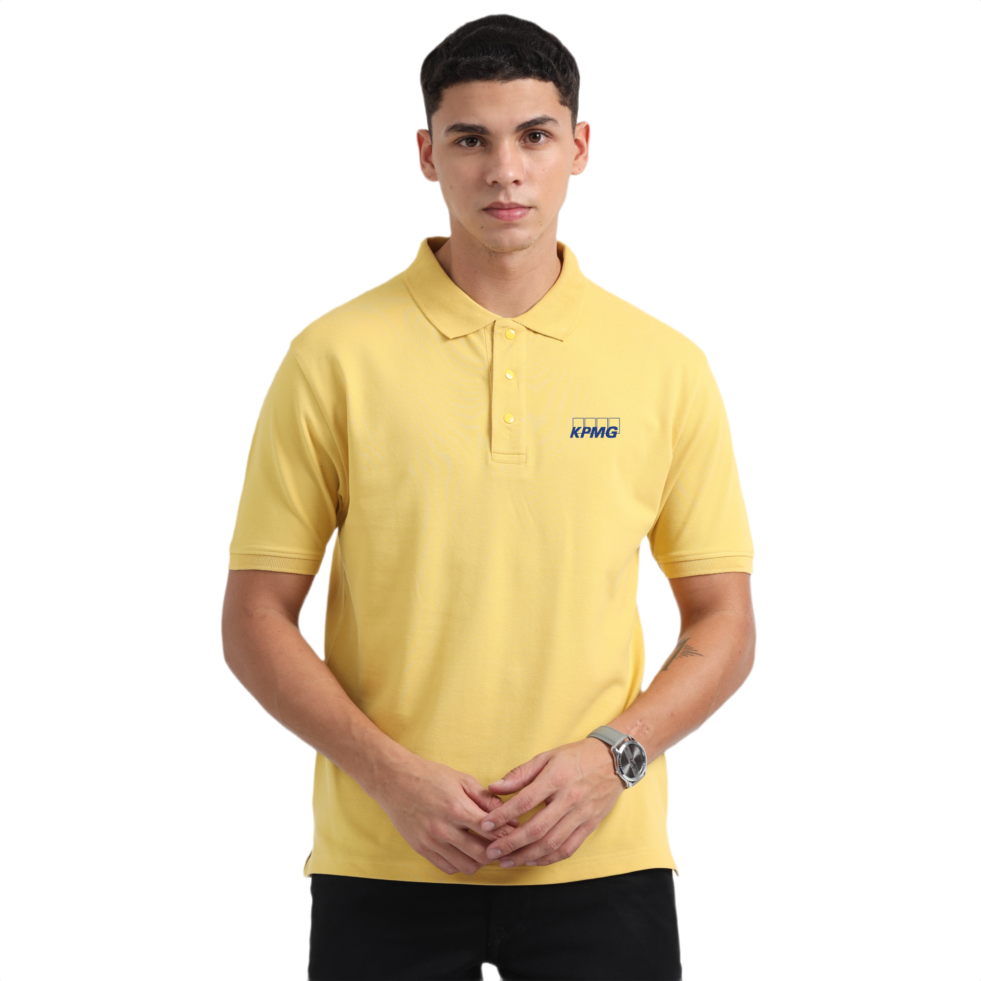 Caslay Sustainable Organic Polo Neck T-Shirt -Mustard