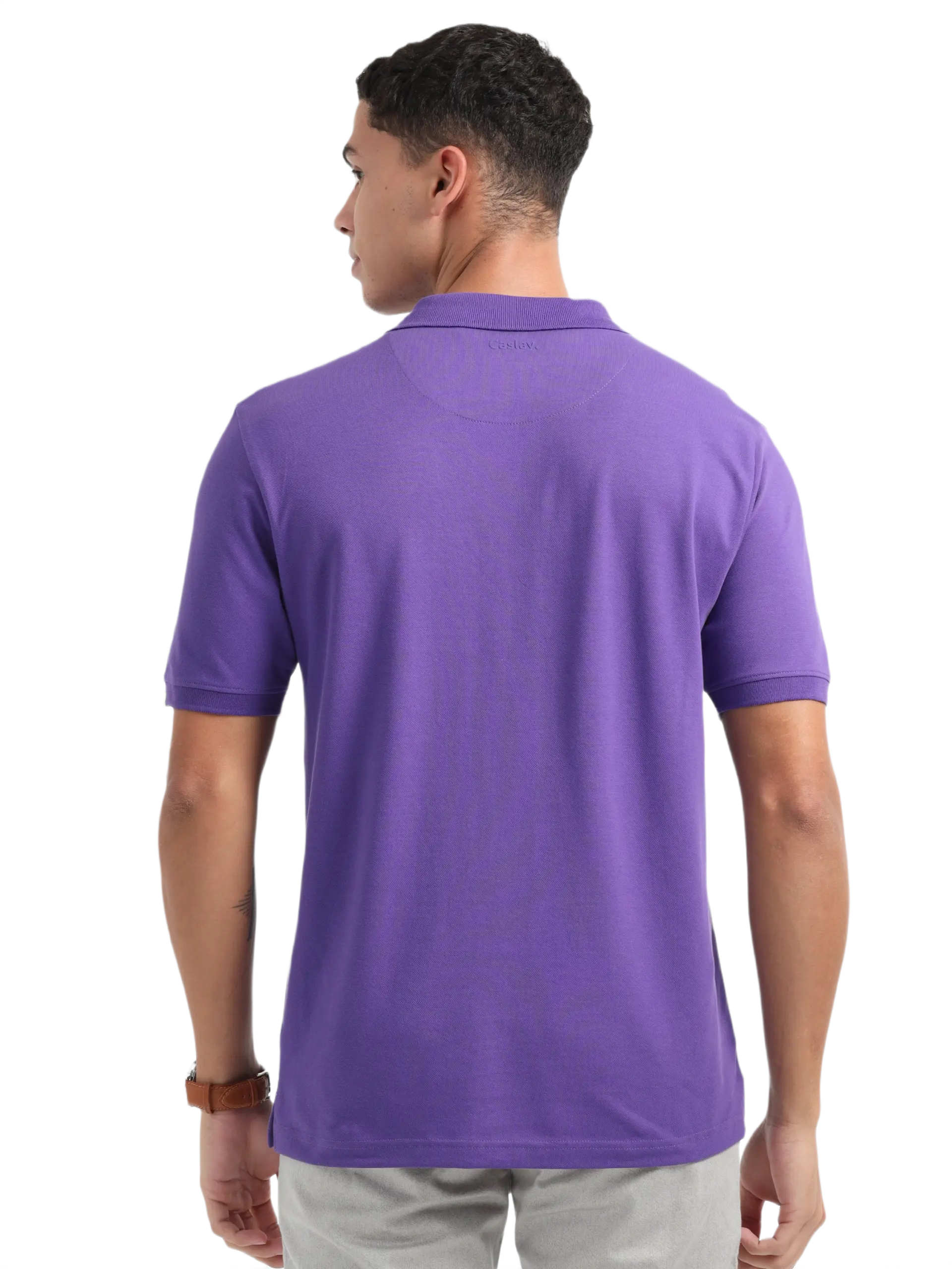 Caslay Sustainable Organic Polo Neck T-Shirt -Prism Violet - Image 2