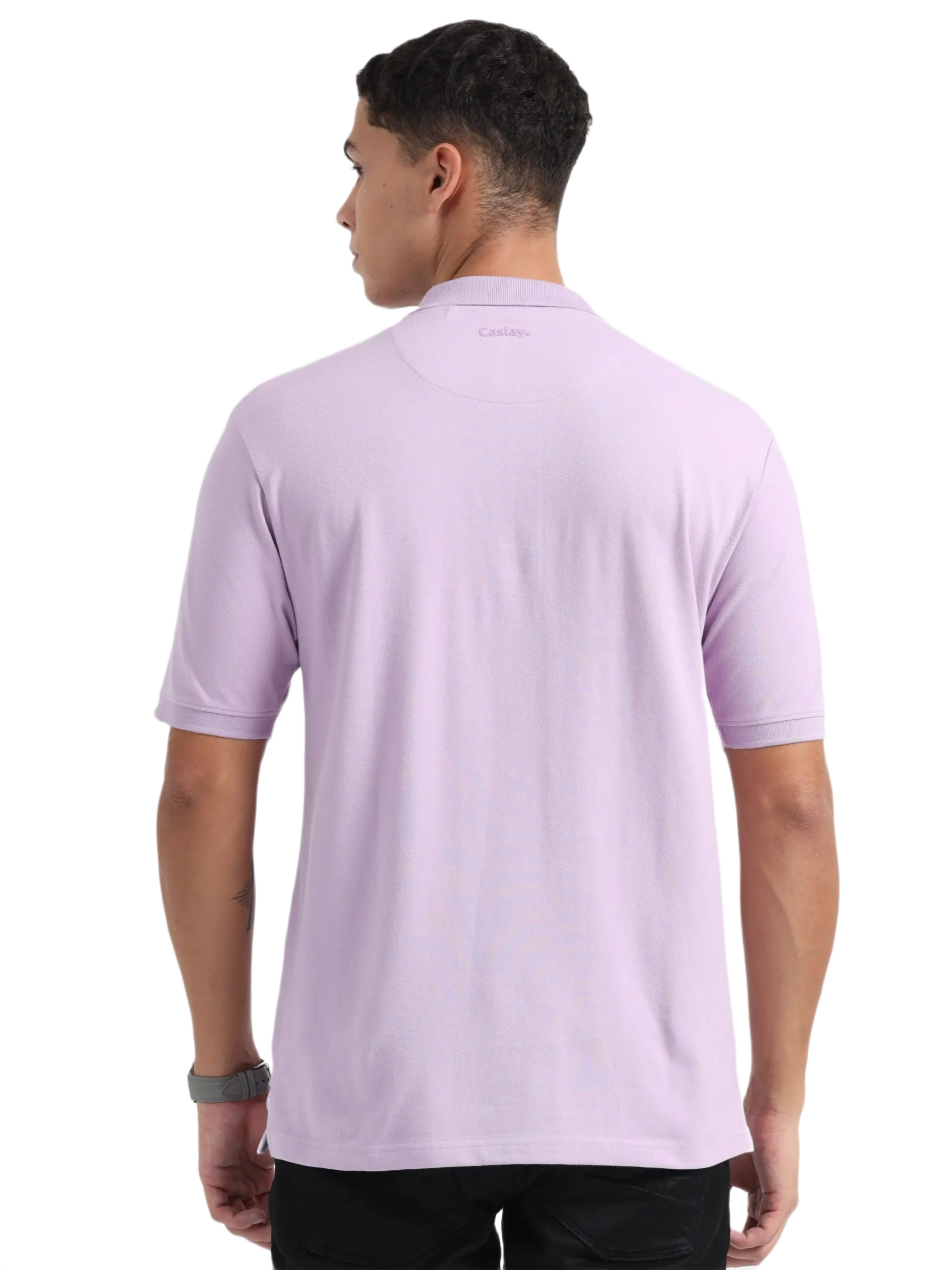 Caslay Sustainable Organic Polo Neck T-Shirt -Lavender - Image 2