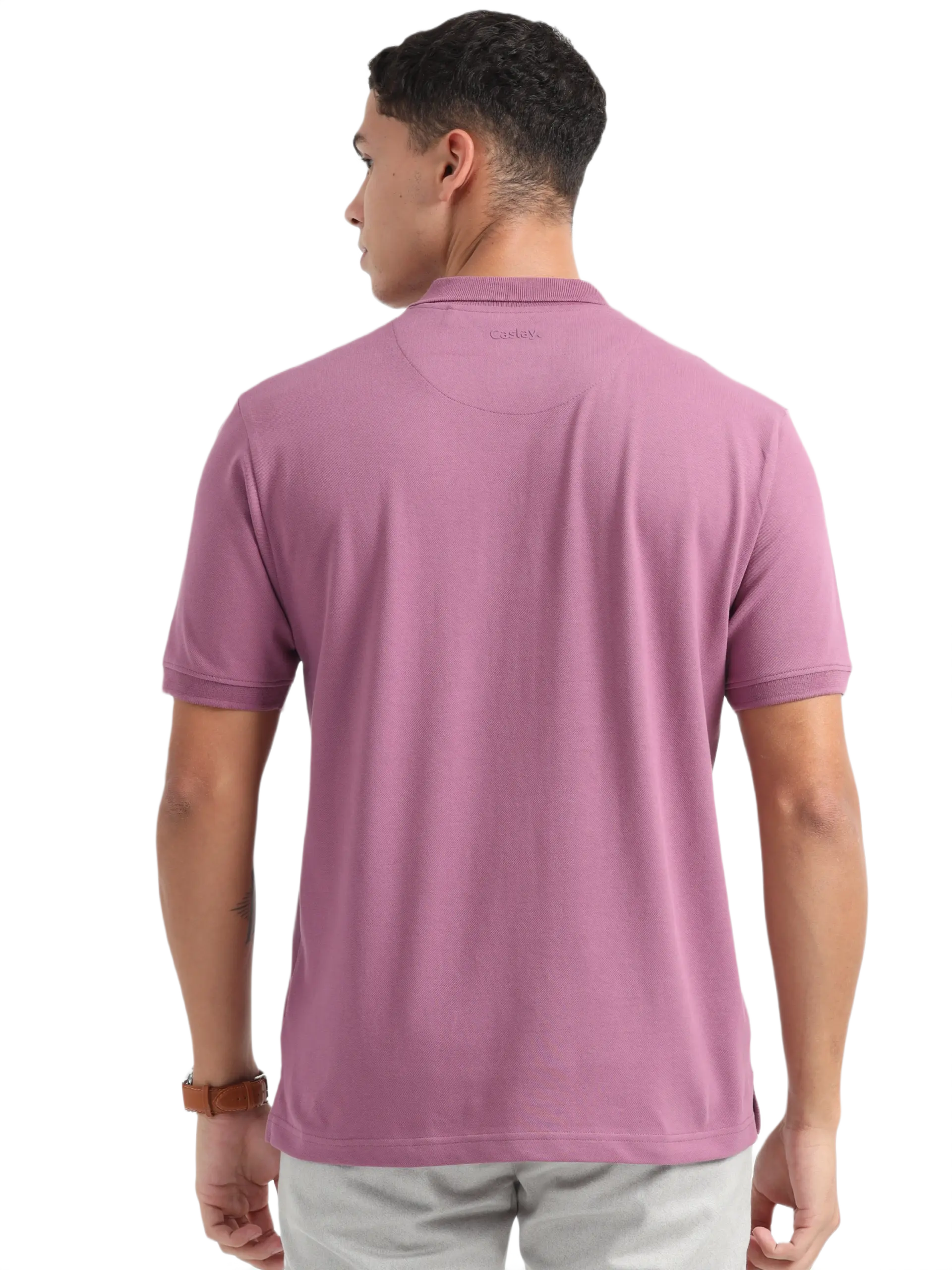 Caslay Sustainable Organic Polo Neck T-Shirt -Purple - Image 2