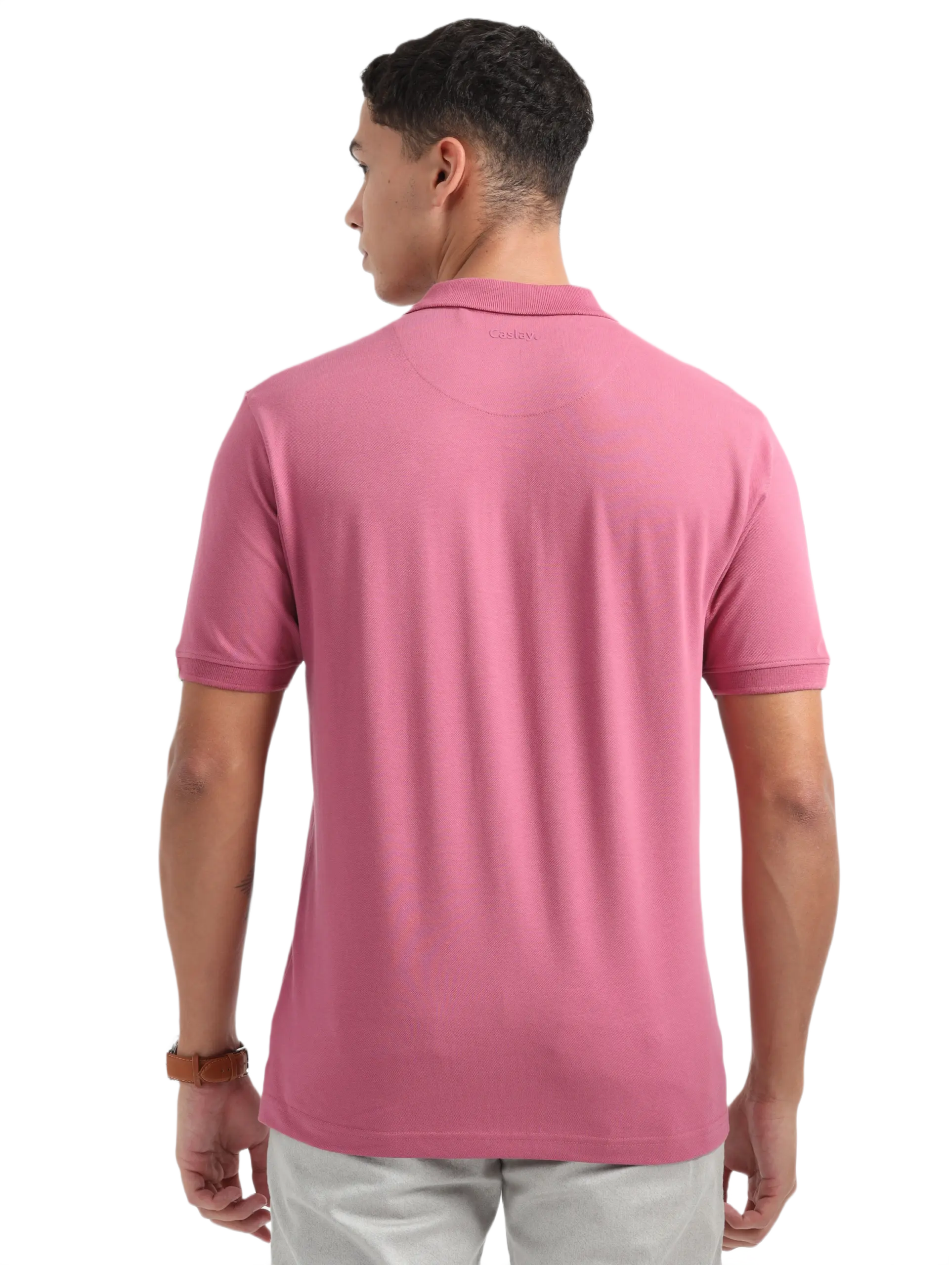 Caslay Sustainable Organic Polo Neck T-Shirt -Red Violet - Image 2