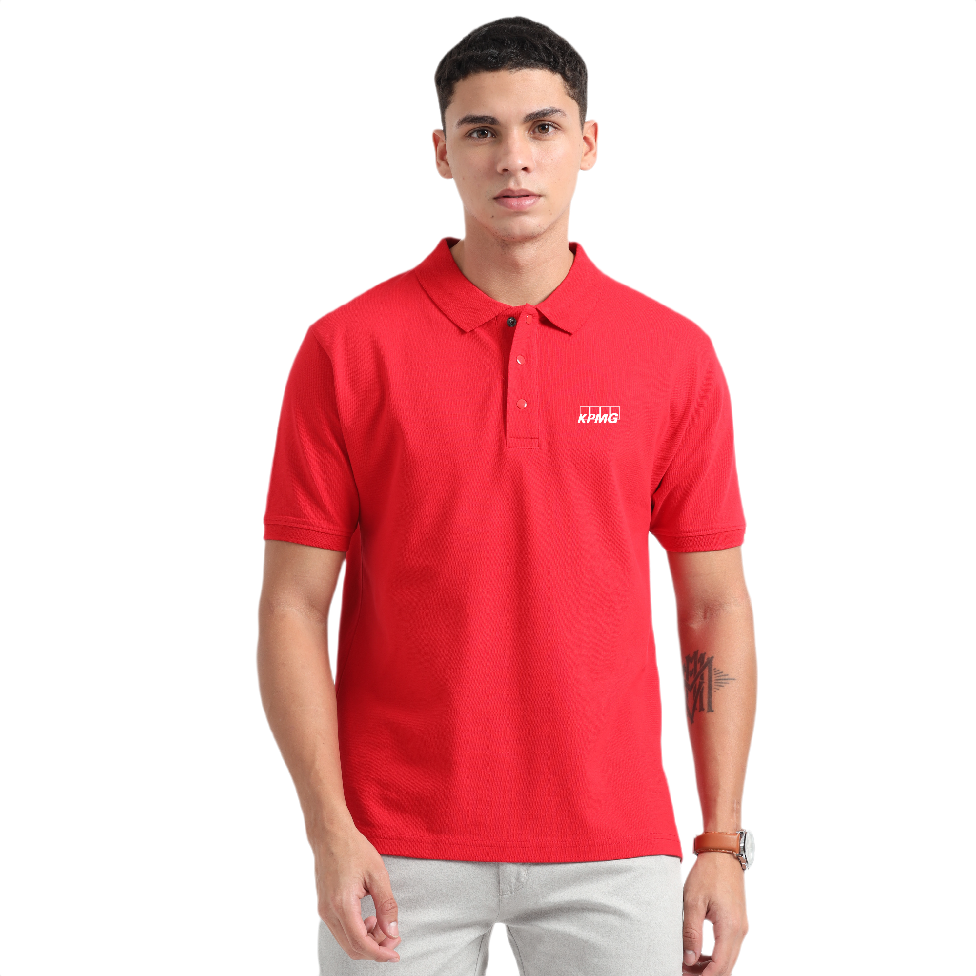 Caslay Sustainable Organic Polo Neck T-Shirt -Red