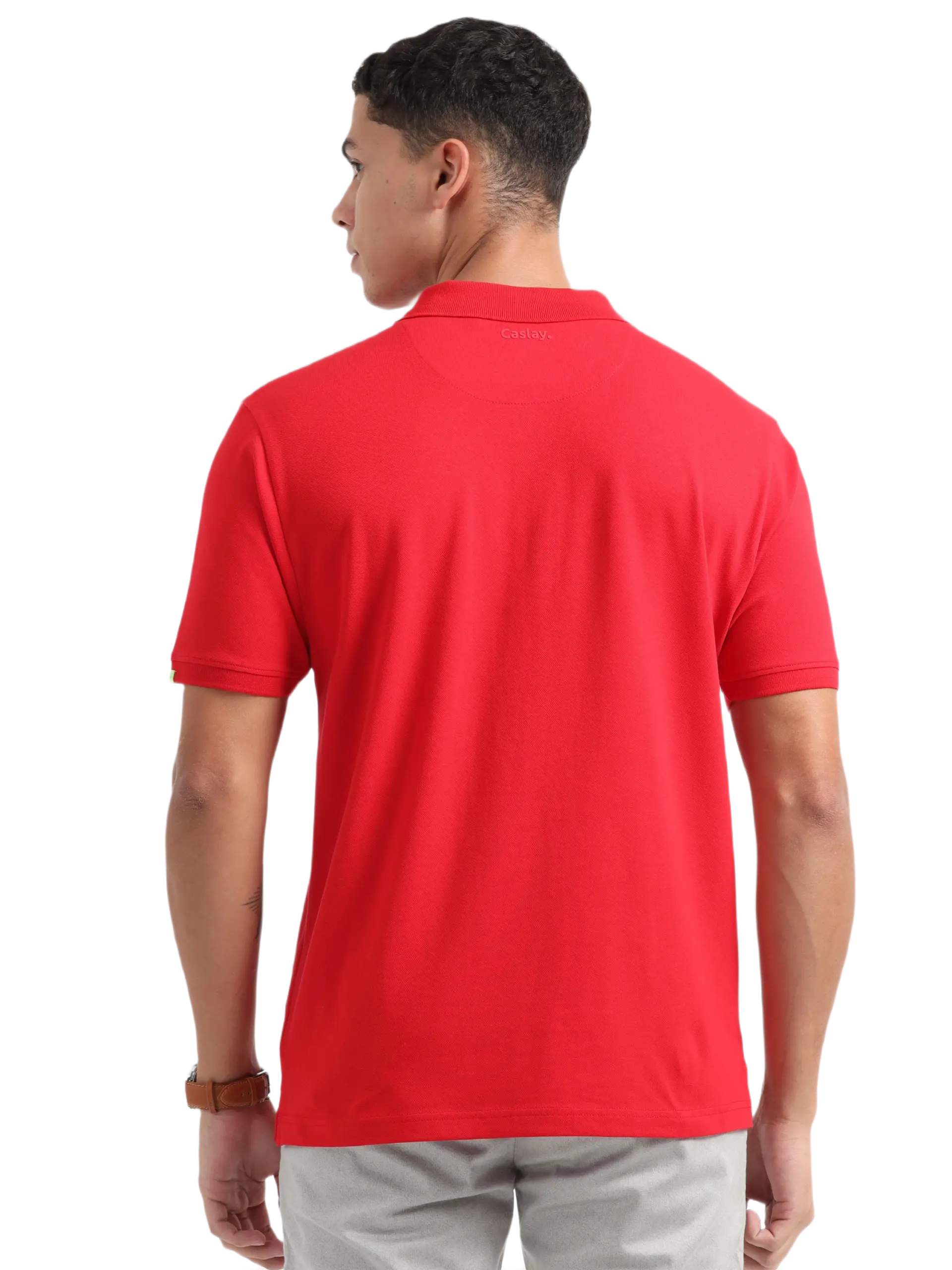Caslay Sustainable Organic Polo Neck T-Shirt -Red - Image 2