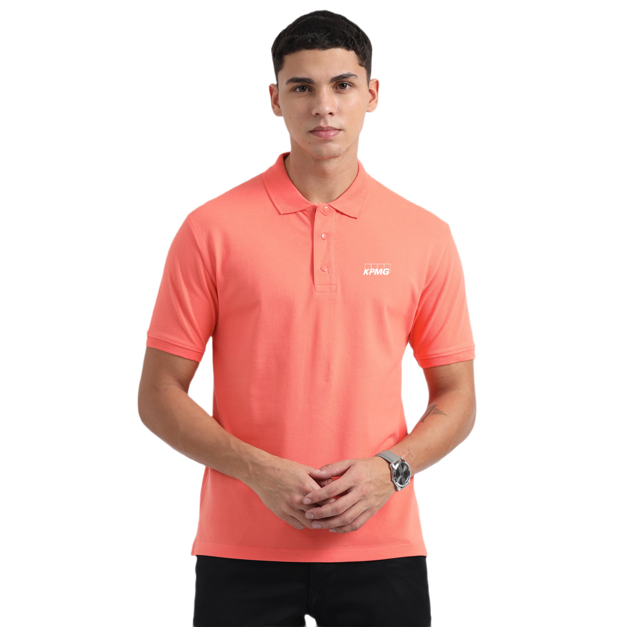 Caslay Sustainable Organic Polo Neck T-Shirt -Coral