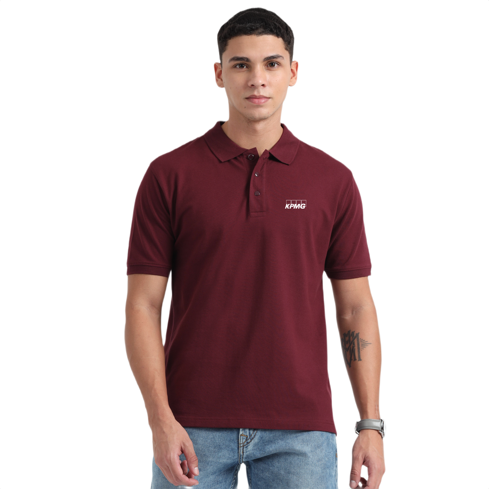 Caslay Sustainable Organic Polo Neck T-Shirt -Maroon