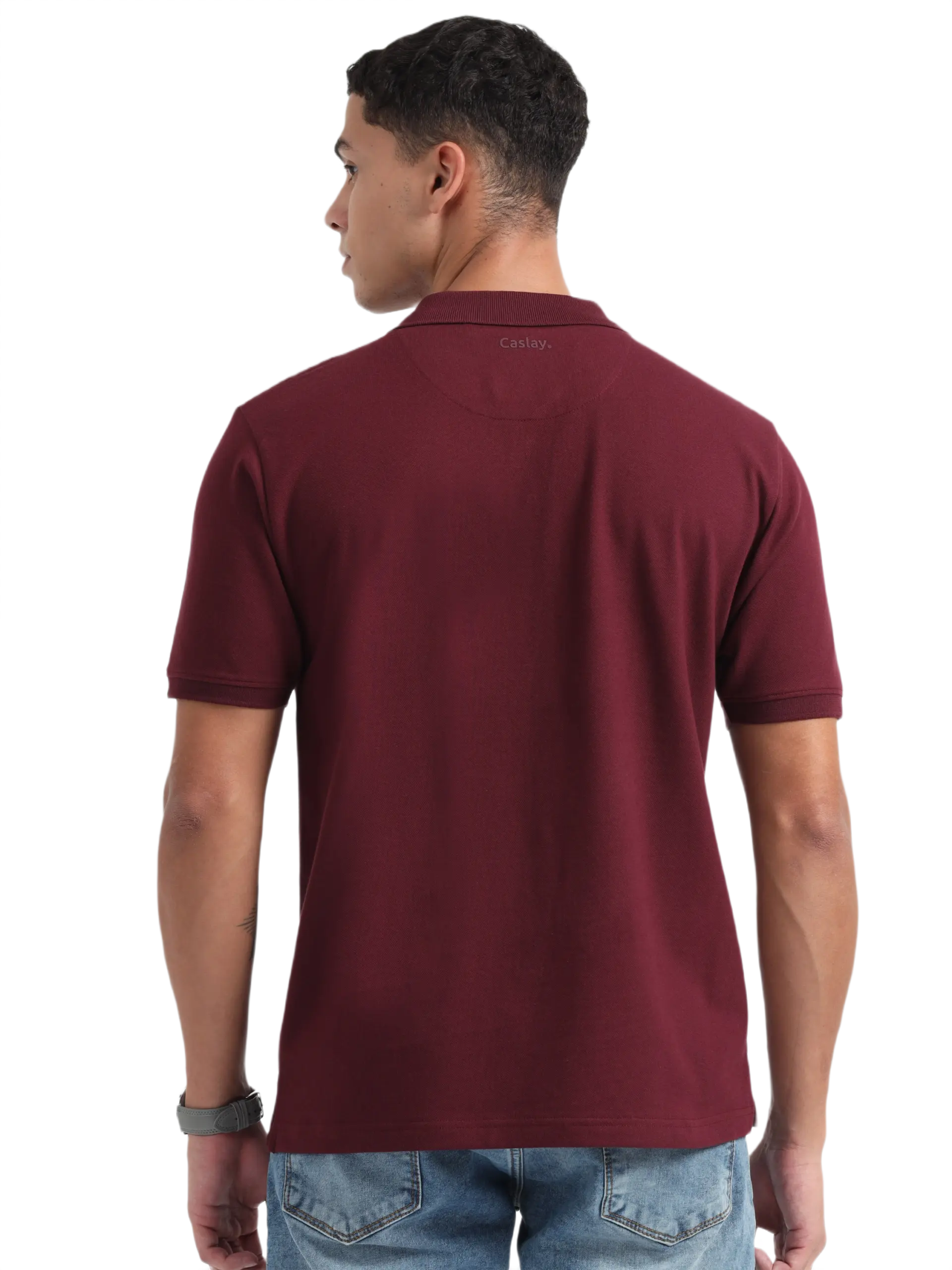 Caslay Sustainable Organic Polo Neck T-Shirt -Maroon - Image 2