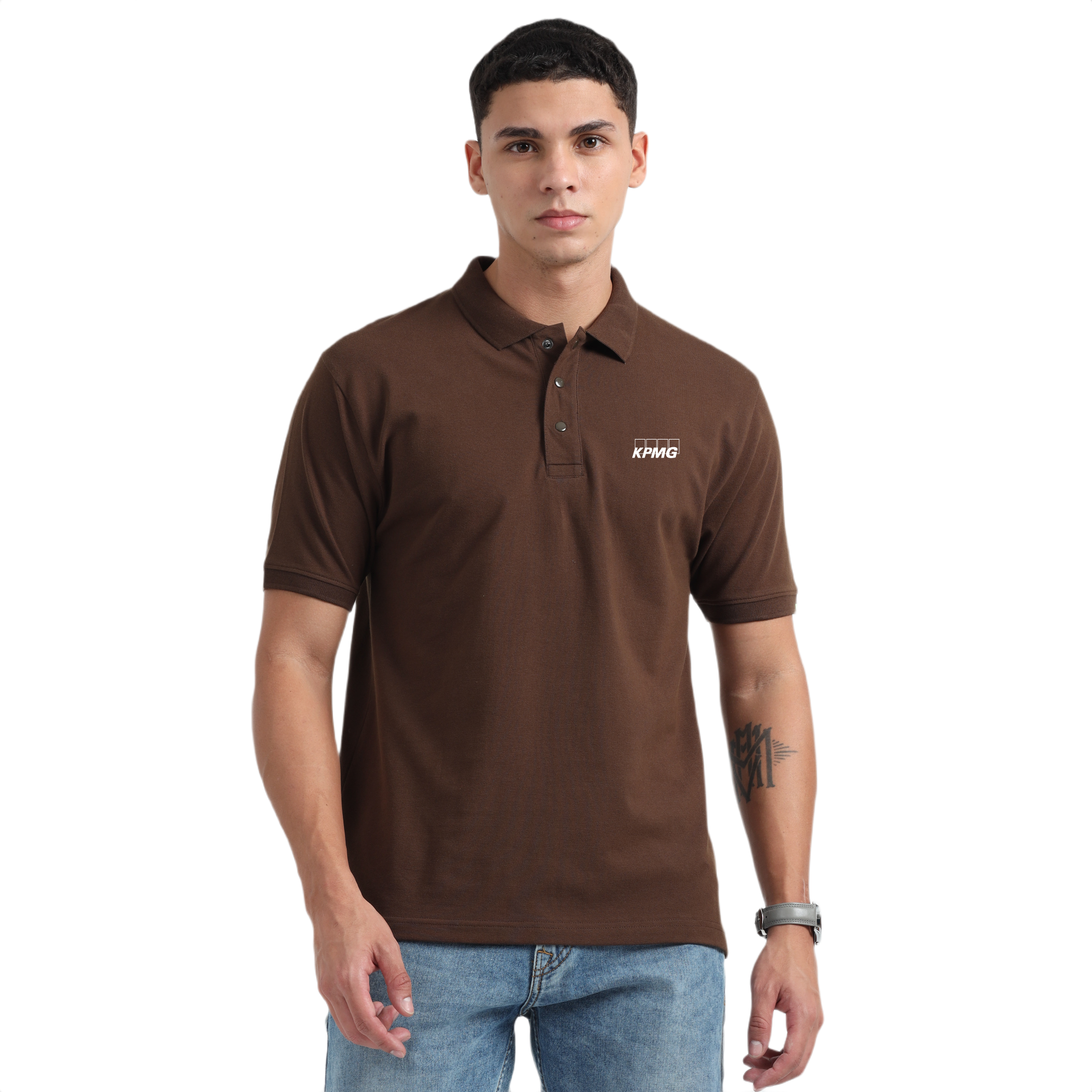 Caslay Sustainable Organic Polo Neck T-Shirt -Chocolate