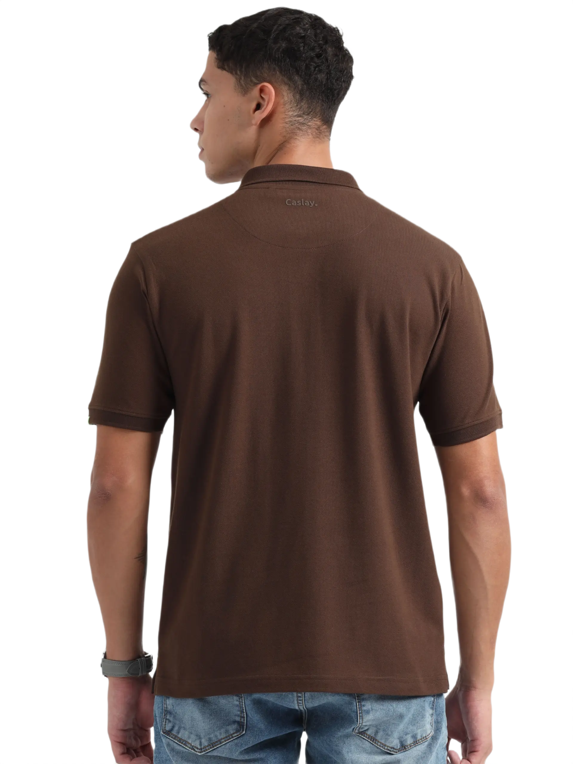 Caslay Sustainable Organic Polo Neck T-Shirt -Chocolate - Image 2