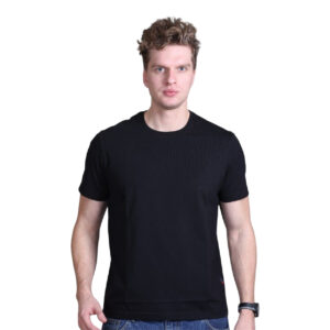 Class Solid Crew Neck T Shirt Fabric Cotton Stretch Fit Regular - Black