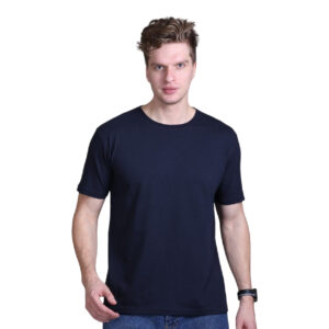 Class Solid Crew Neck T Shirt Fabric Cotton Stretch Fit Regular - Navy