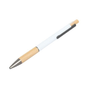 Fuzo Canetal Metal Pen with Bamboo Grip - White