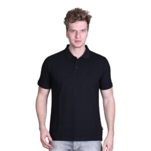 Jacquard Collar Solid T Shirt Fabric Cotton Poly Stretch - Black