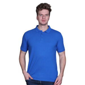 Jacquard Collar Solid T Shirt Fabric Cotton Poly Stretch - Cobalt