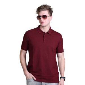Jacquard Collar Solid T Shirt Fabric Cotton Poly Stretch - Maroon