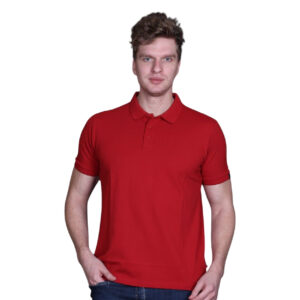 Jacquard Collar Solid T Shirt Fabric Cotton Poly Stretch - Red
