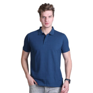 Jacquard Collar Solid T Shirt Fabric Cotton Poly Stretch - Teal