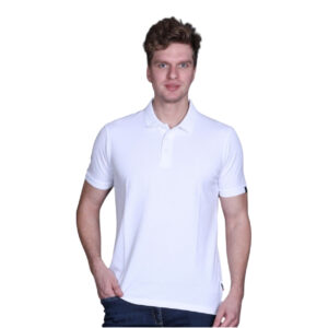 Jacquard Collar Solid T Shirt Fabric Cotton Poly Stretch - White
